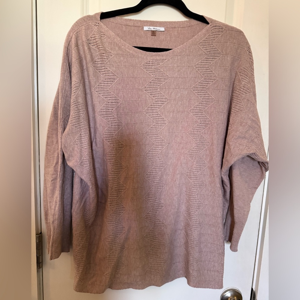 Vince Camuto Dusty Rose Open-Knit Crewneck Sweater